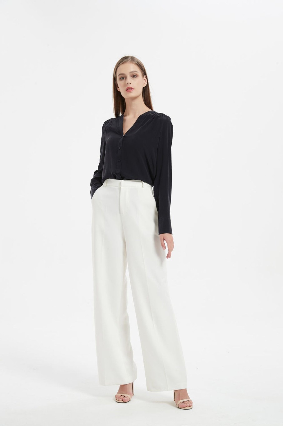 Women Grace Willow the Label | Echo V-Neck Silk Shirt Mid Night