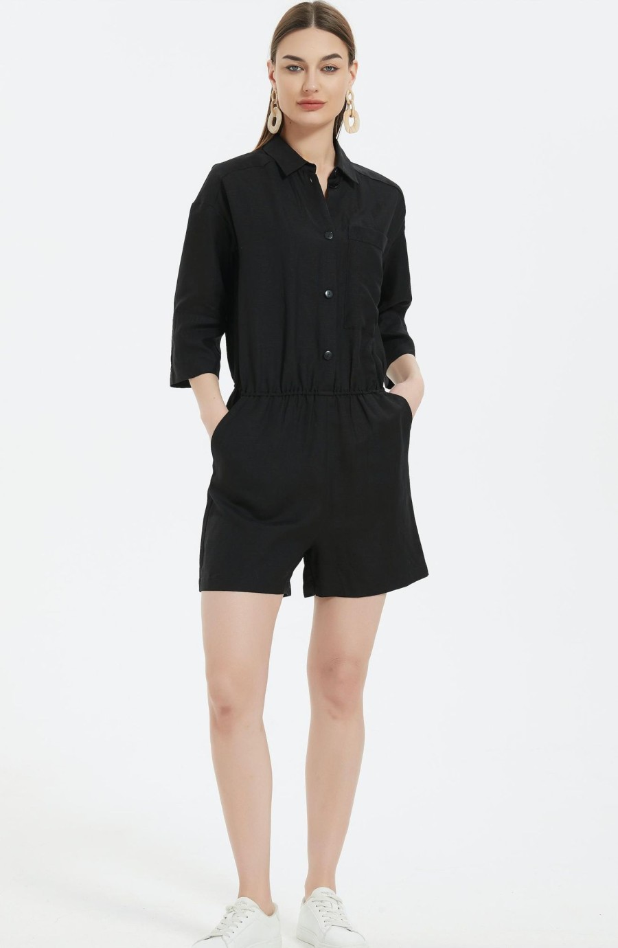 Women Grace Willow the Label | Iris Linen Playsuit Black