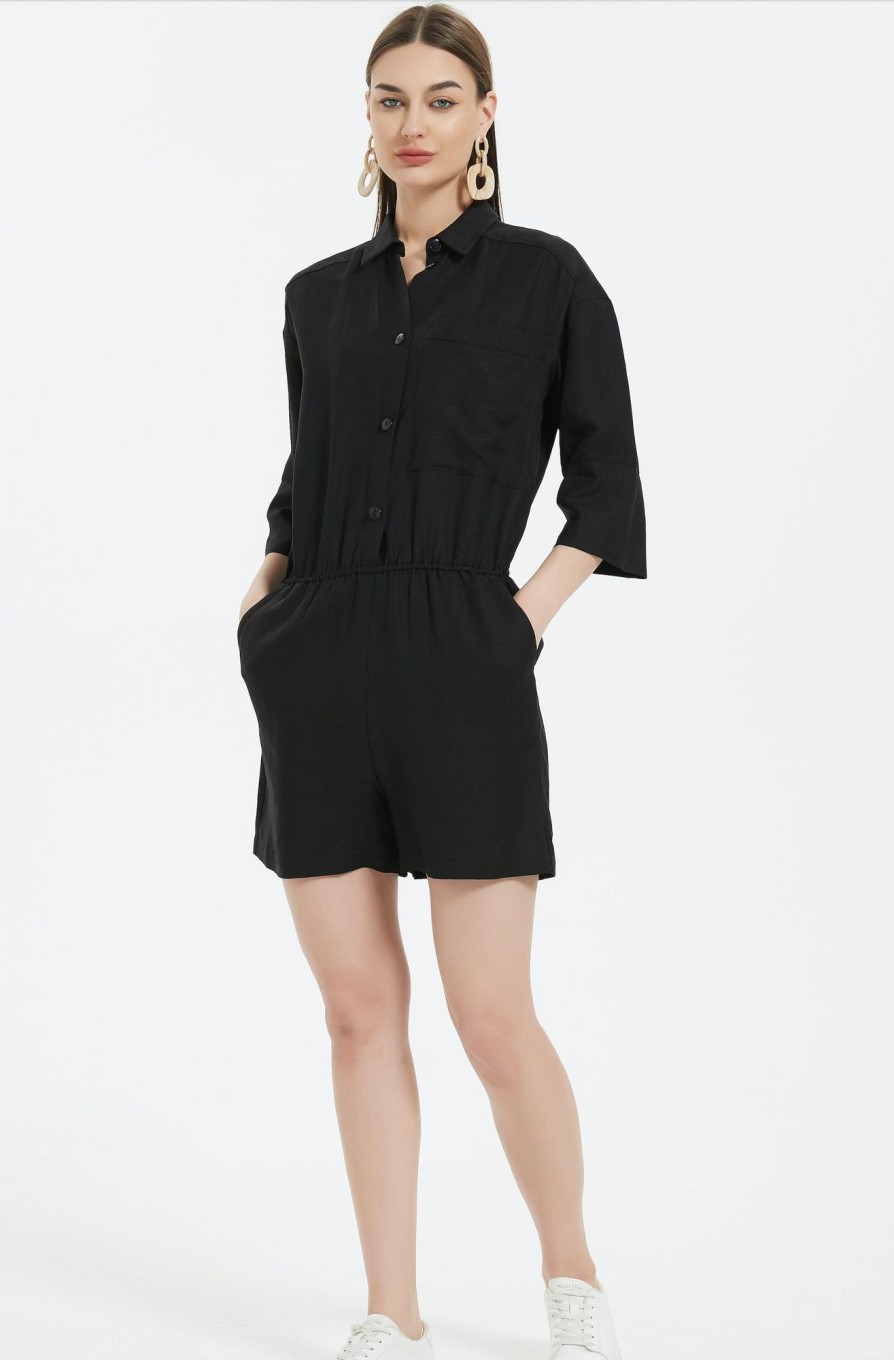 Women Grace Willow the Label | Iris Linen Playsuit Black