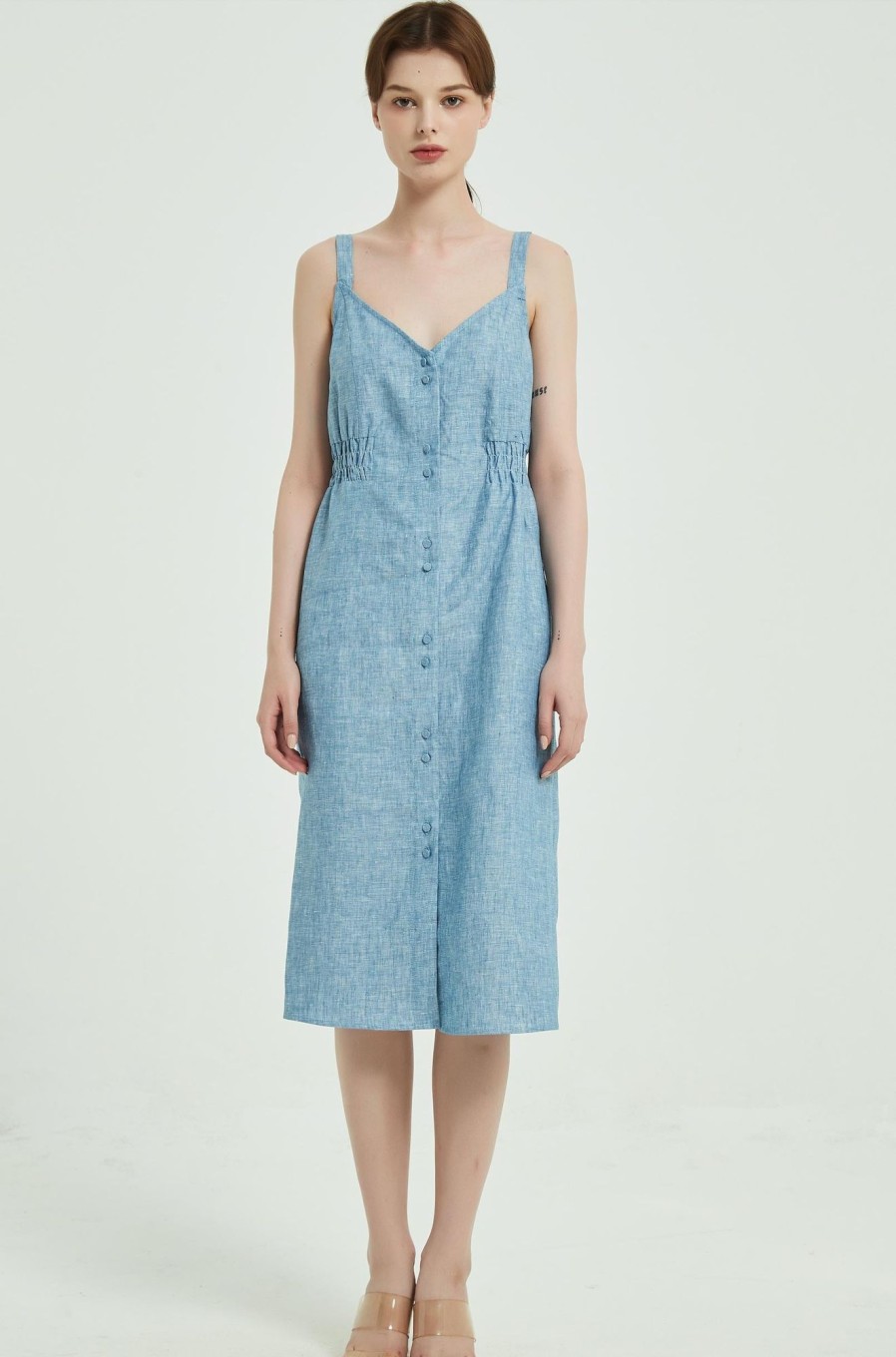 Women Grace Willow the Label | Elina Linen Dress Blue Melange