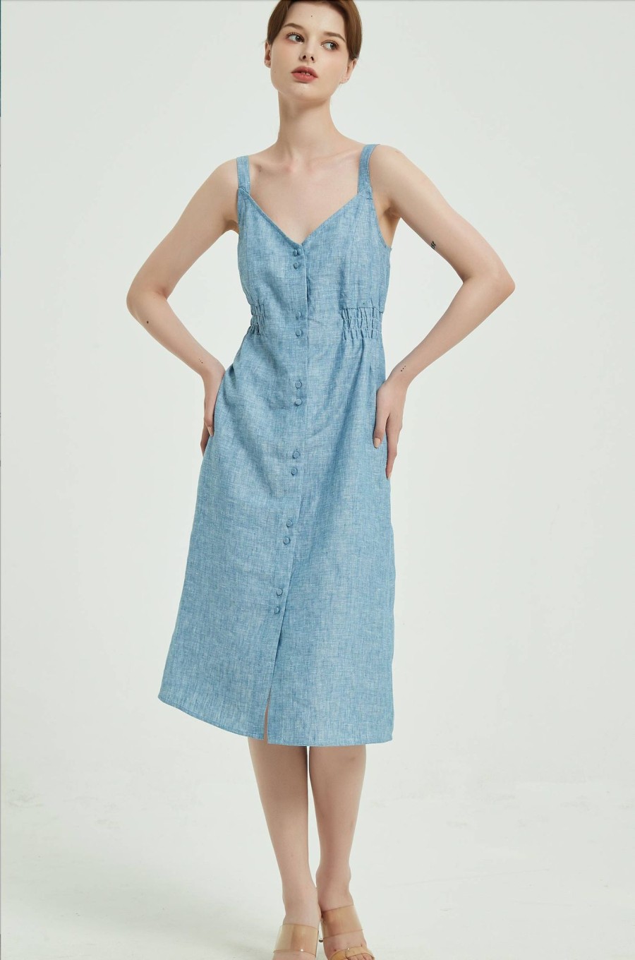 Women Grace Willow the Label | Elina Linen Dress Blue Melange