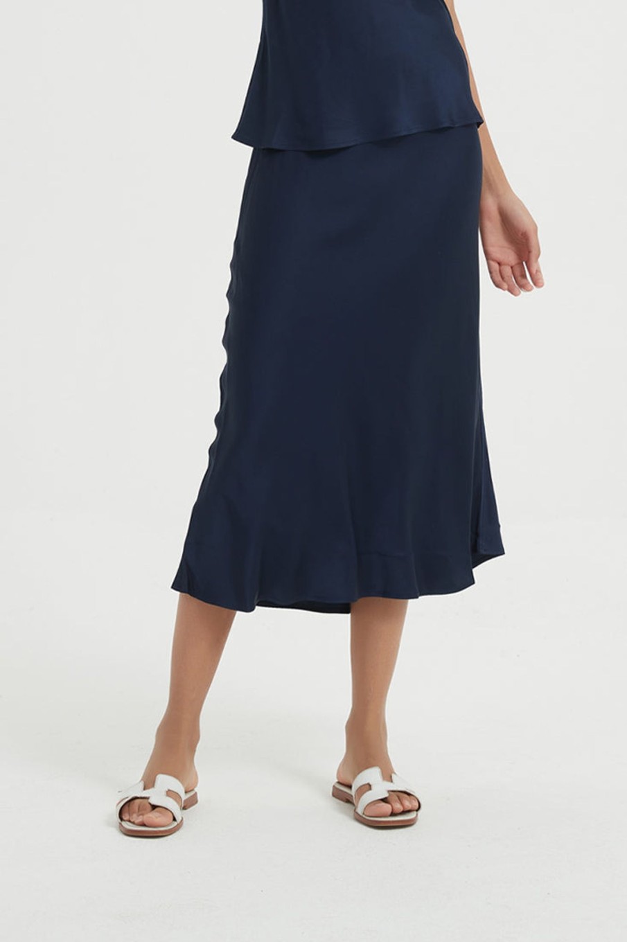 Women Grace Willow the Label | Arlo Midi Slip Skirt Navy