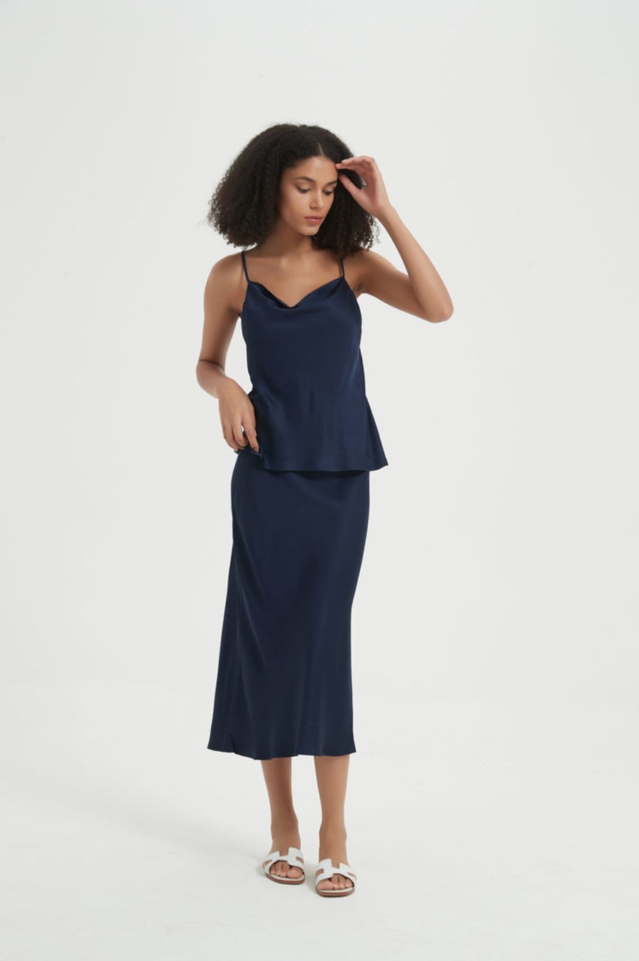 Women Grace Willow the Label | Arlo Midi Slip Skirt Navy