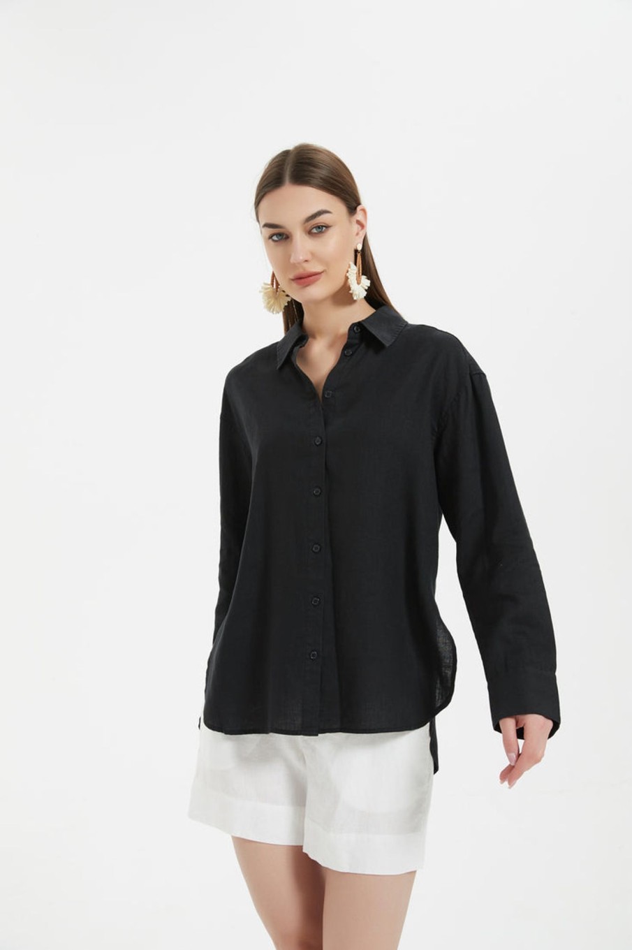 Women Grace Willow the Label | Eliza Linen Shirt Black