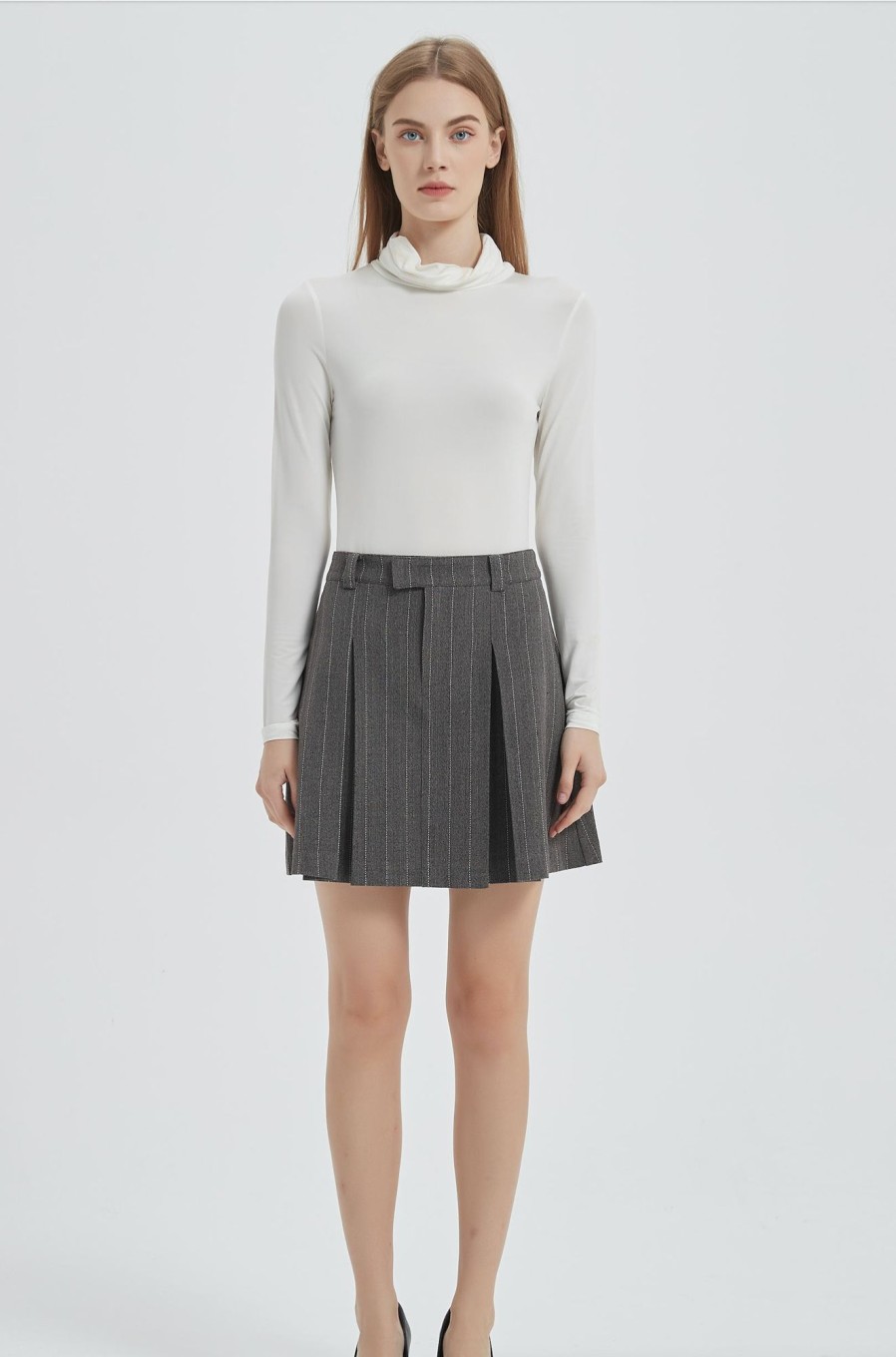 Women Grace Willow the Label | Michi Skirt Grey Pinstripe