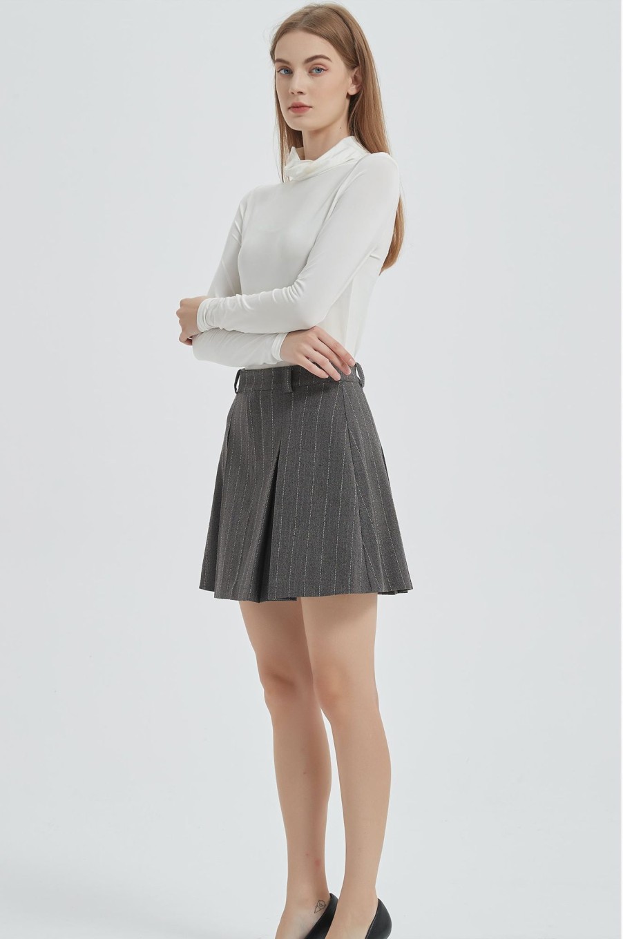 Women Grace Willow the Label | Michi Skirt Grey Pinstripe