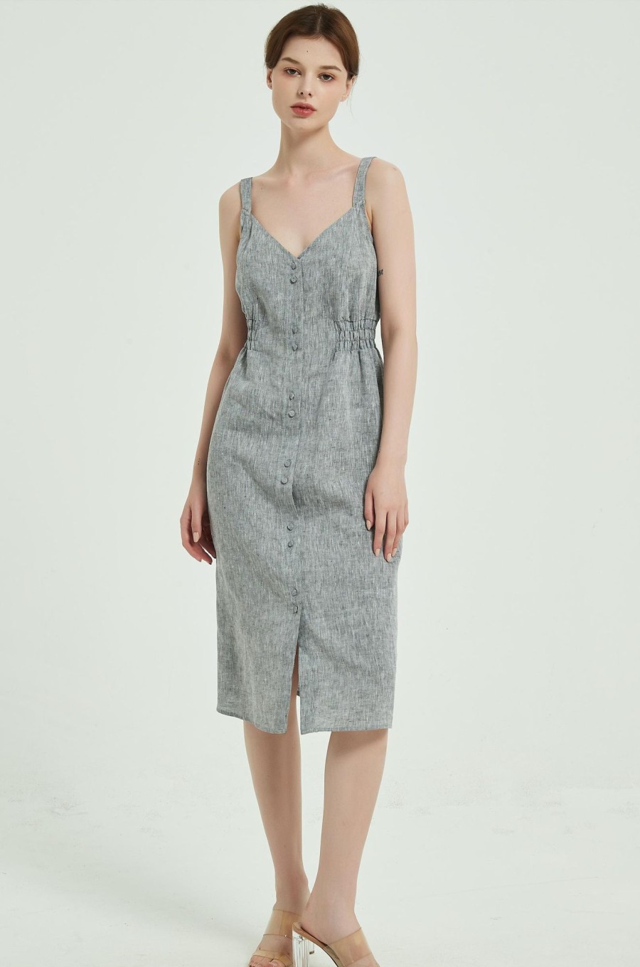 Women Grace Willow the Label | Elina Linen Dress Black Melange