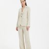 Women Grace Willow the Label | Tara Linen Pants Beige Pinstripe