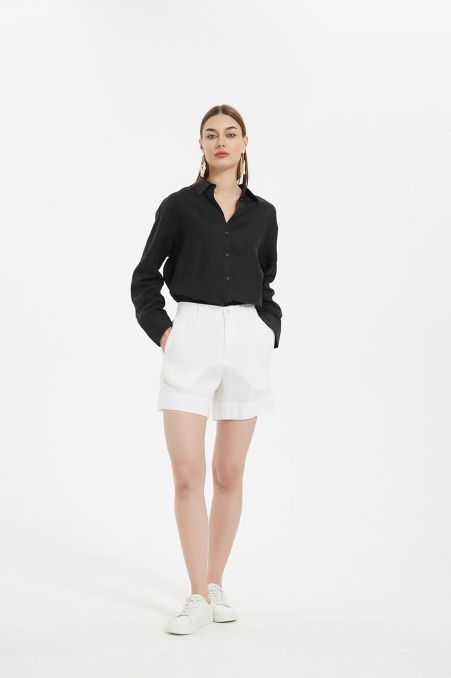 Women Grace Willow the Label | Holly Linen Shorts White