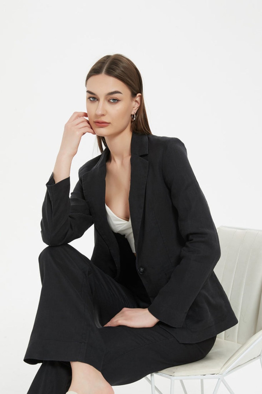 Women Grace Willow the Label | Palmer Linen Blazer Black